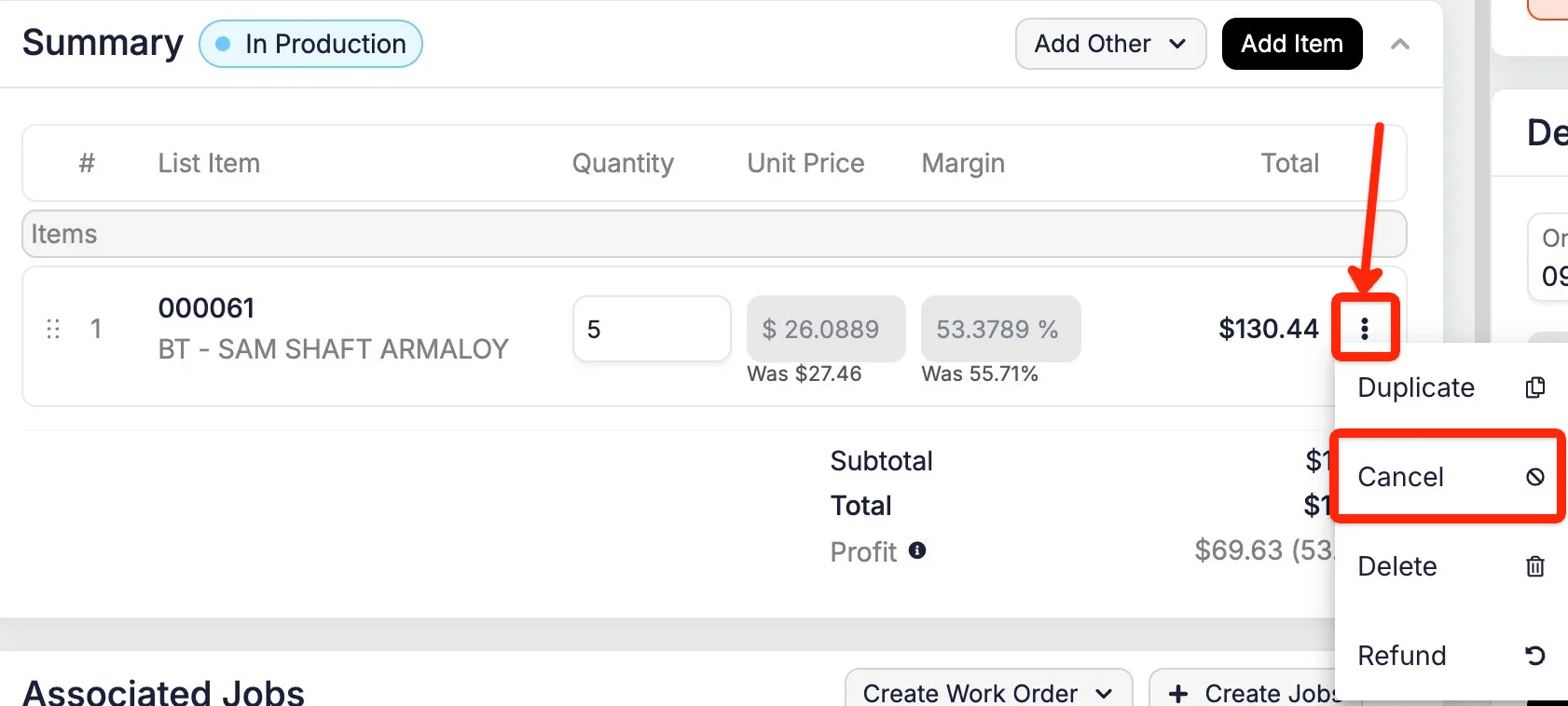 Cancel a Single Sales Order Line Item