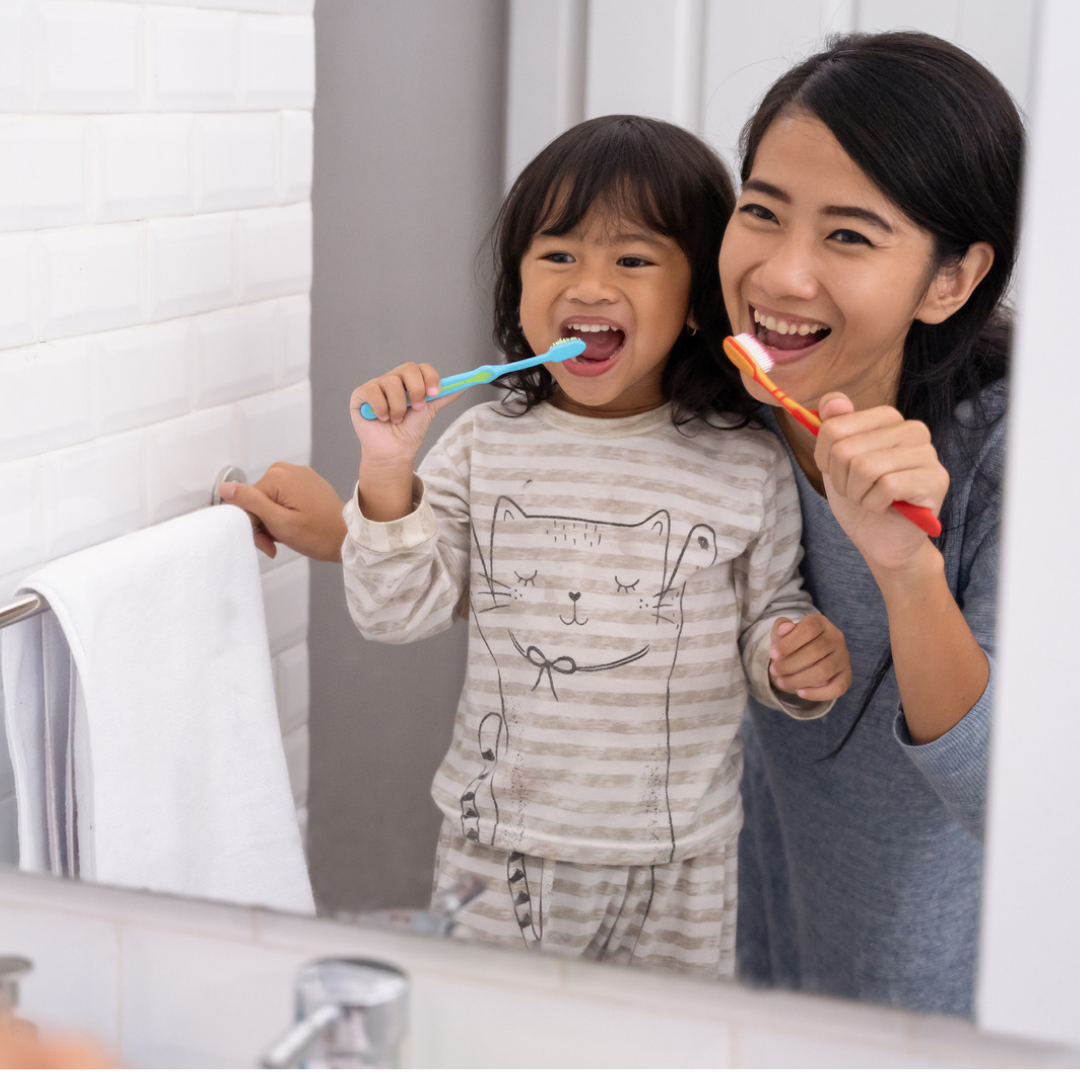 Child learning everyday self-care routines