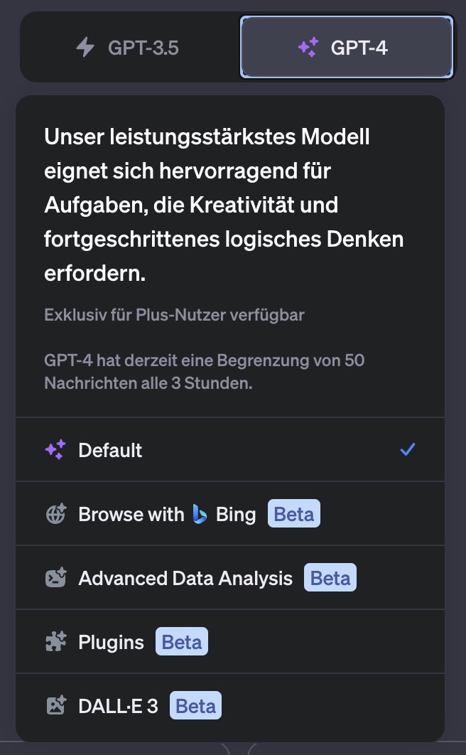 (Abb 1: ChatGPT 4 Beta Features)