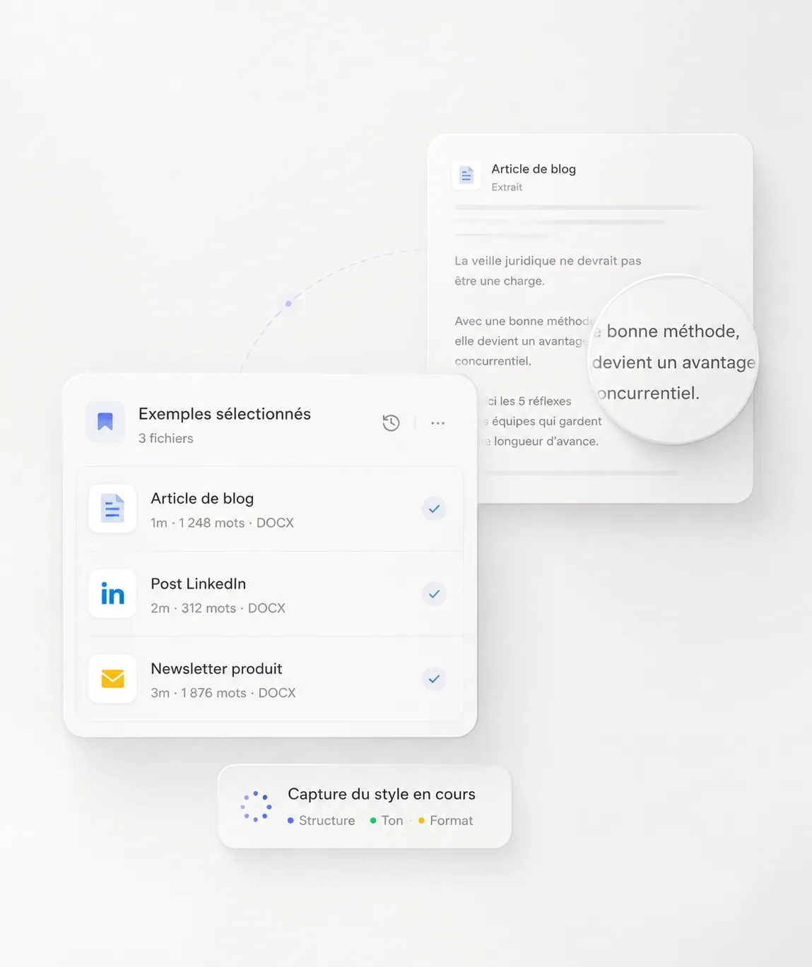 Exemples de référence chargés dans l'agent du Studio IA