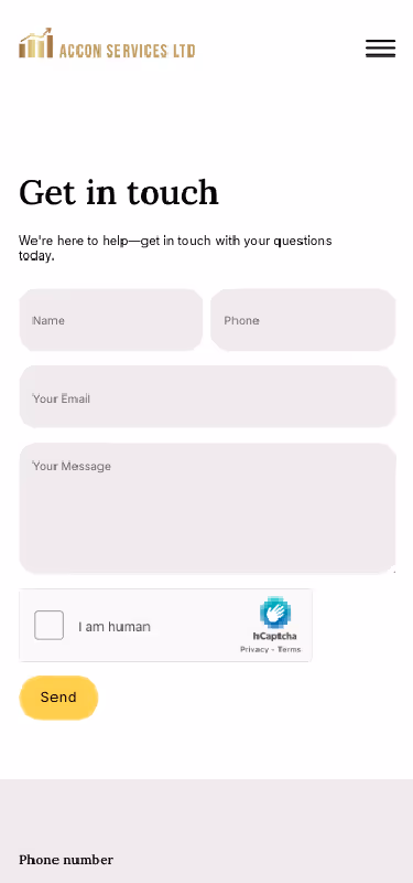 get in touch section with contact form on mobile