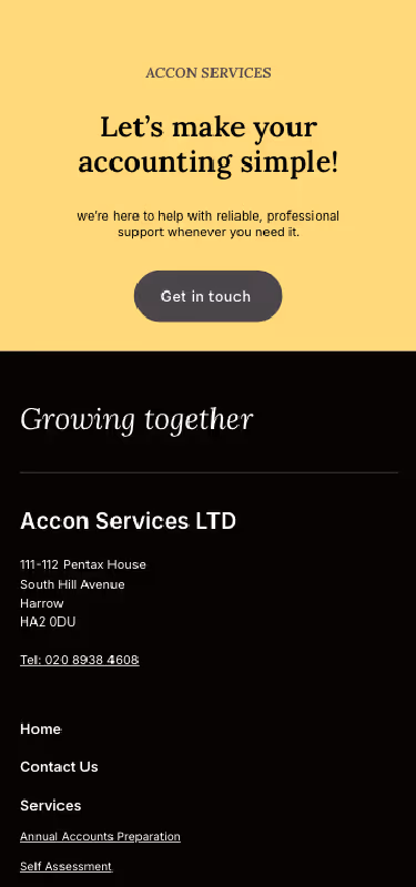 call to action section and part of a footer on mobile view
