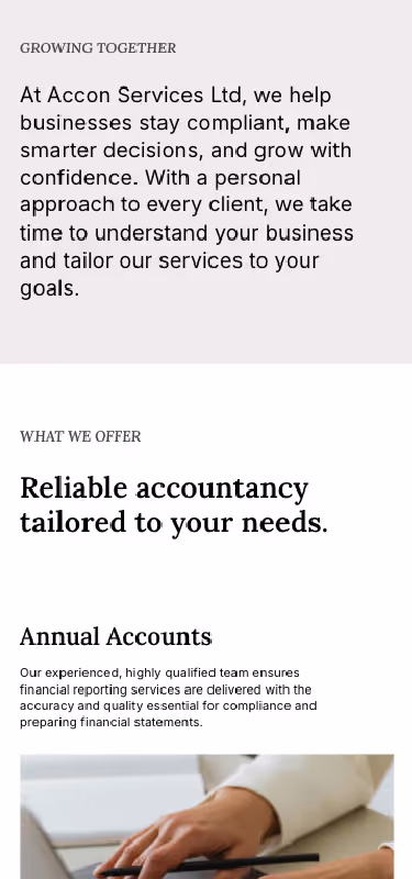 mobile responsive section teaser from accounting website project in London