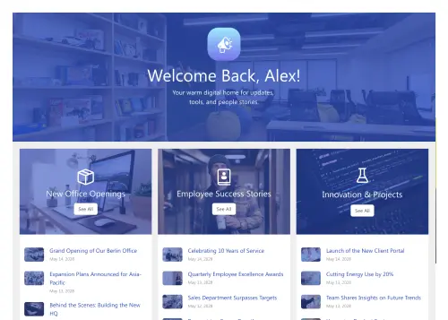 News Portal 6 – Sharepoint Company Feed: Company feed for streams, projects, launches, and updates.