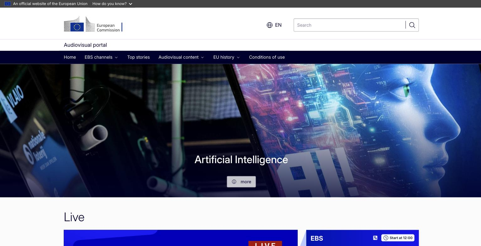 European Commission Audiovisual Portal homepage, 2026