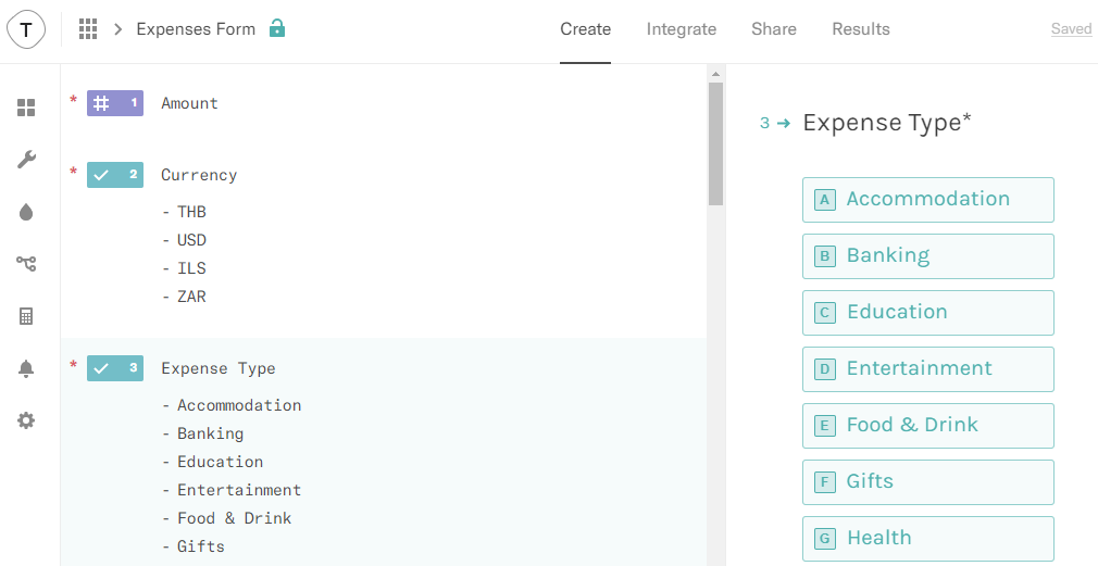 TypeForm Example - How To Track Your Budget