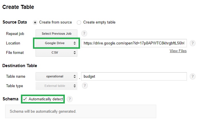 Guide to sharing spreadsheet to bigquery