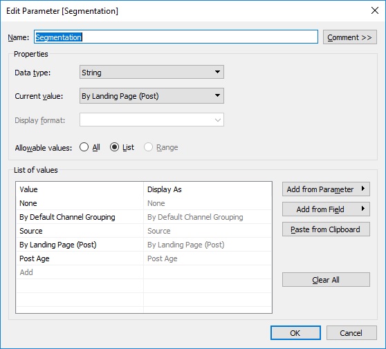 Segmentation parameter in Tableau