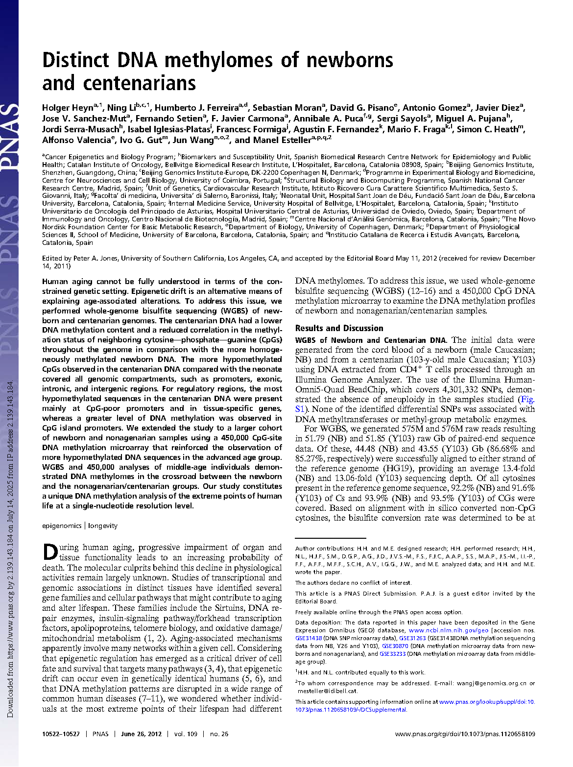 Distinct DNA methylomes of newborns and centenarians
