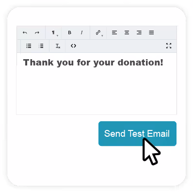 A screenshot of the "Send Test Email" button in the Nonprofit Admin Portal.