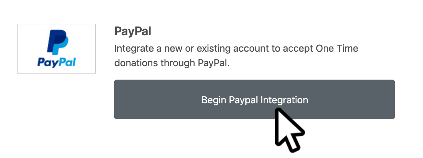 Paypal integration button in the Nonprofit admin portal