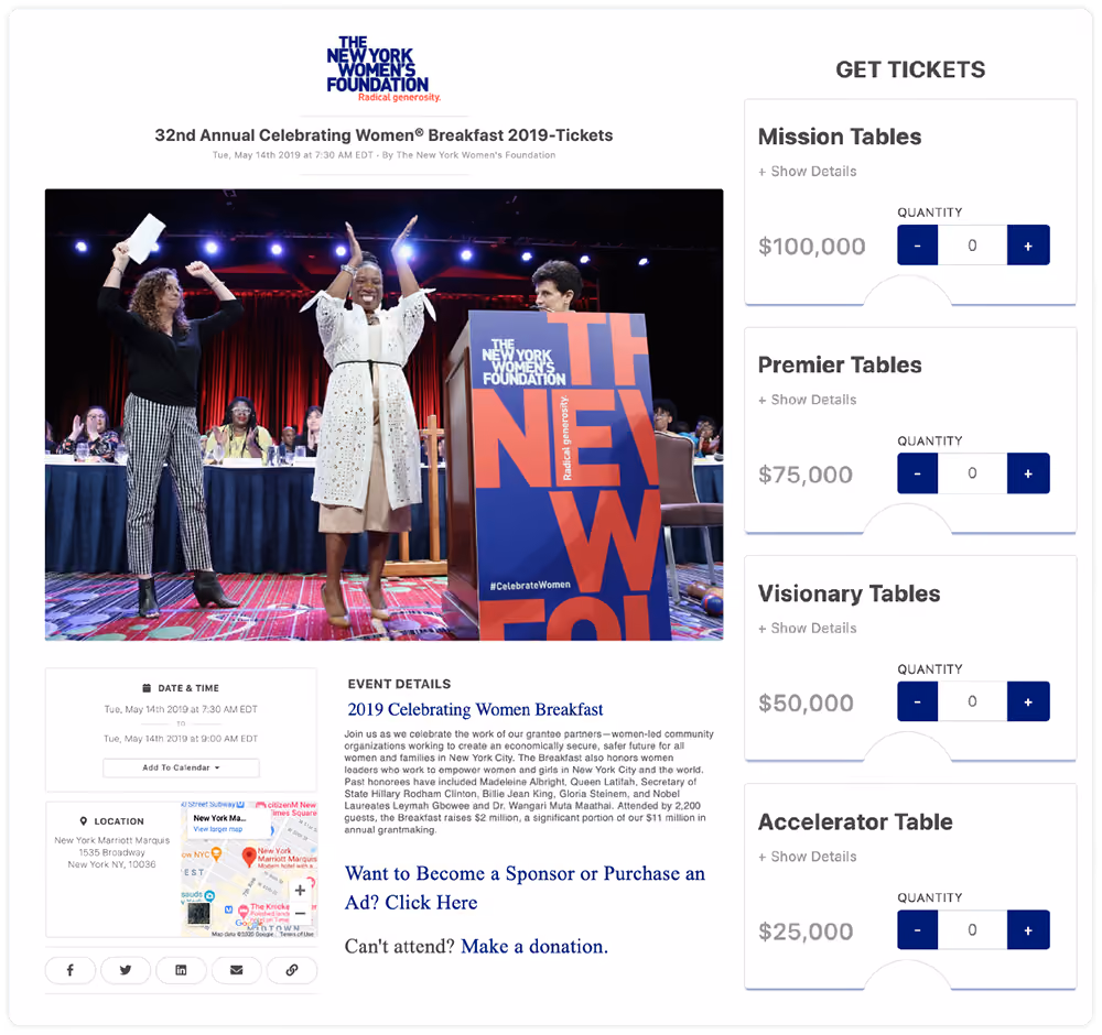 New York Women's Foundation Event Ticketing Page