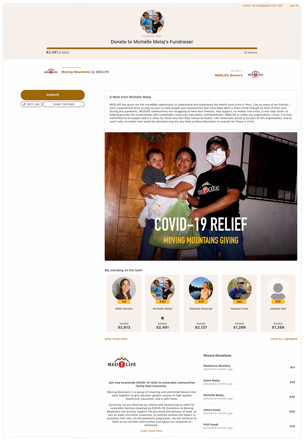 MEDLIFE " Moving Mountains" individual Peer-to-Peer Fundraising page