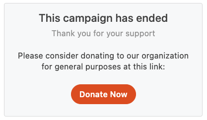 A screenshot of the alert page visitors see when a Campaign Page has ended.
