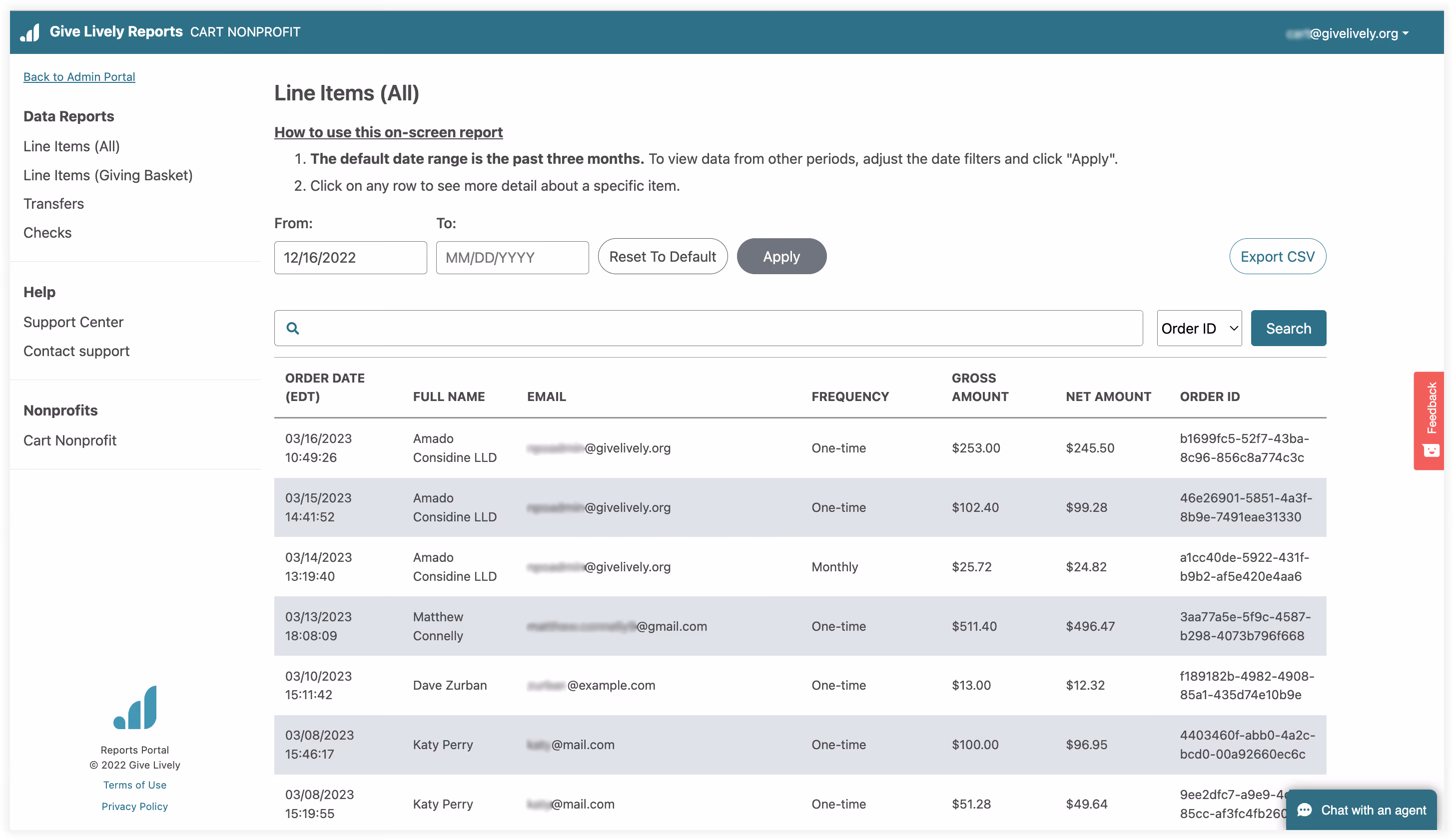 Screenshot of the on-screen Line Items (All) report 