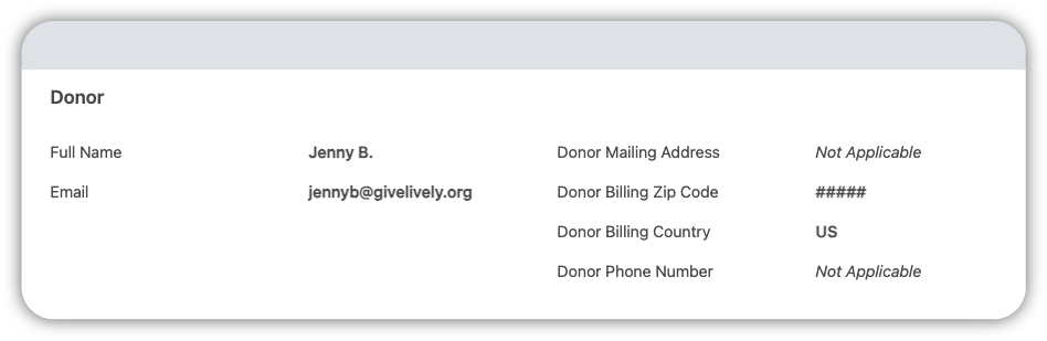 A screenshot of the "Donor" section of the on-screen data reports expanded view. 