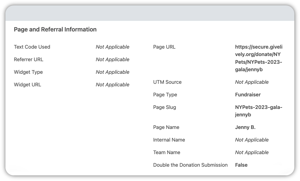 A screenshot of the "Page and Referral Information" section of the on-screen data reports expanded view. 