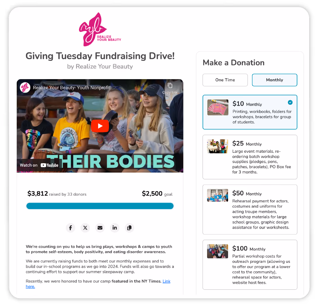A screenshot of the "GivingTuesday Fundraising Drive" Campaign Page.