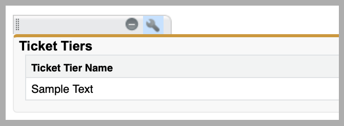 Screenshot of the wrench icon above the list of Ticket Tiers