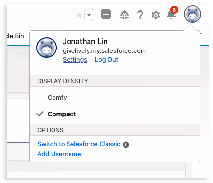 Screenshot of the dropdown menu that appears when you click on the top right avatar/icon