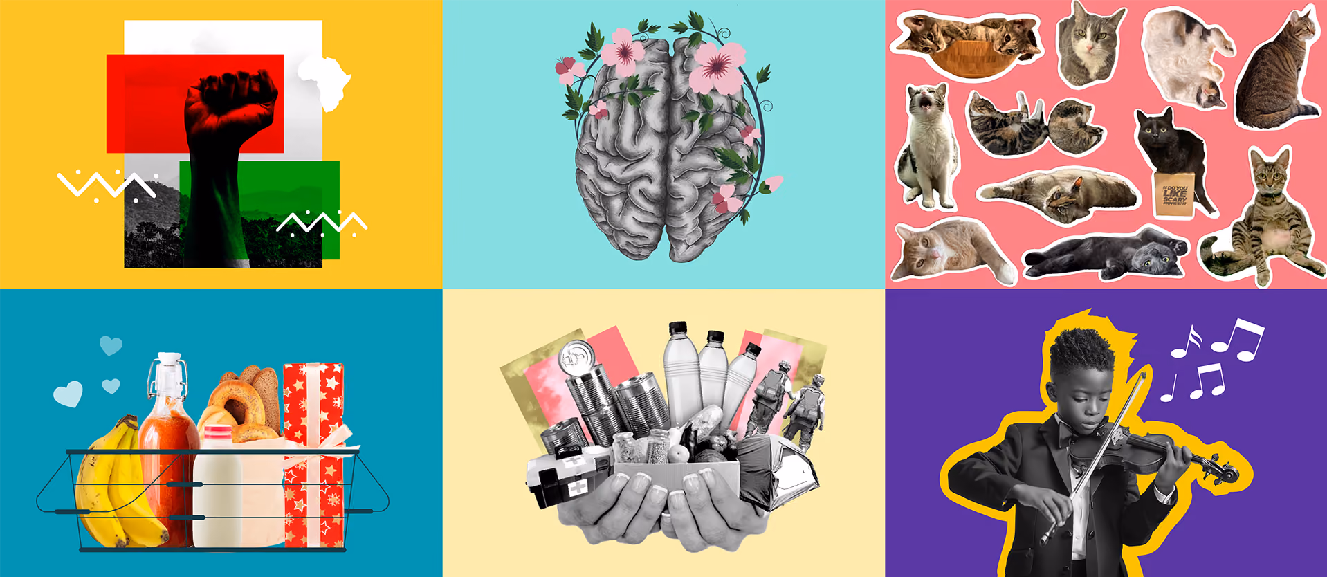 A composite image of six thumbnail examples from Give Lively's Nonprofit Spotlight Updates Page articles