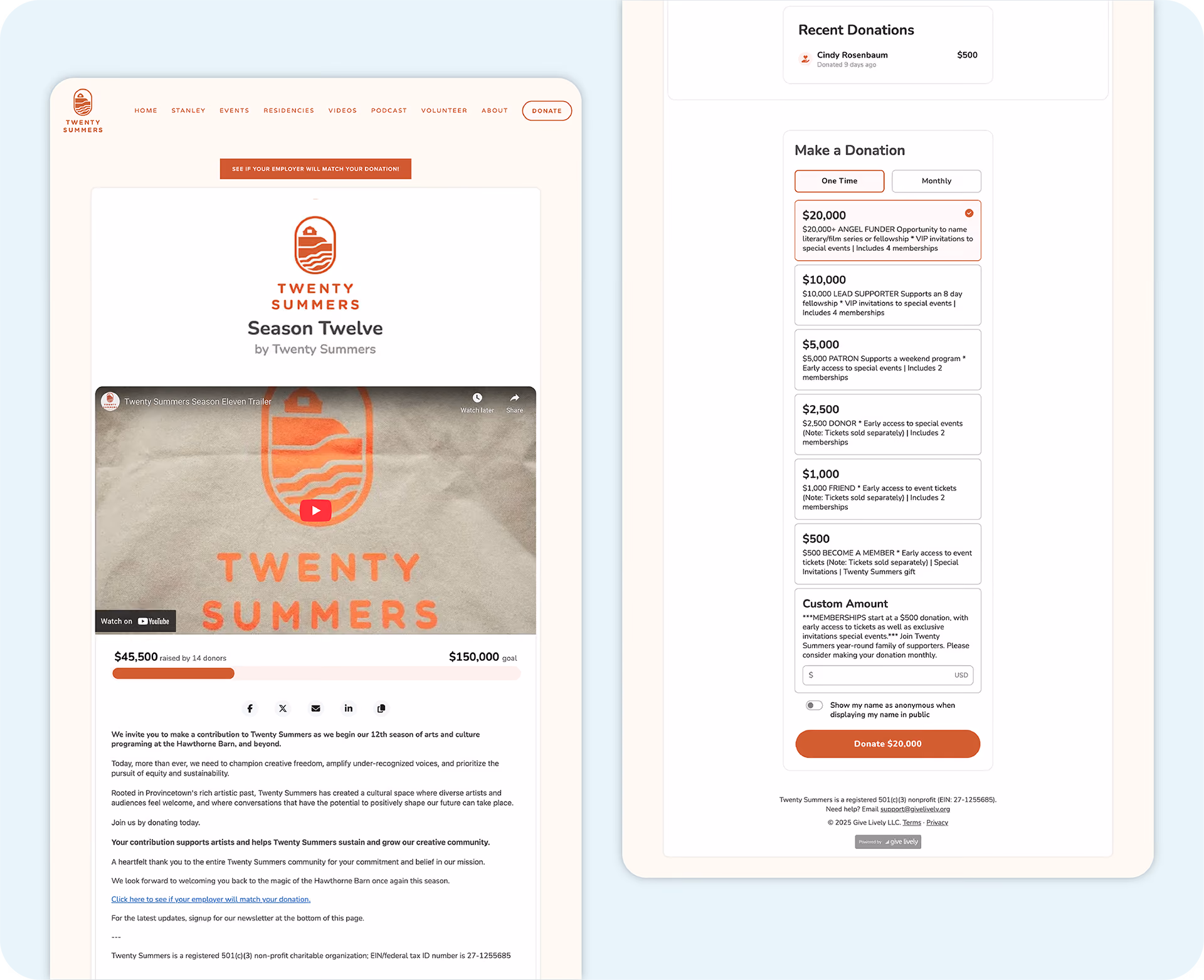 A mock example of a Branded Donation Widget on a web page.