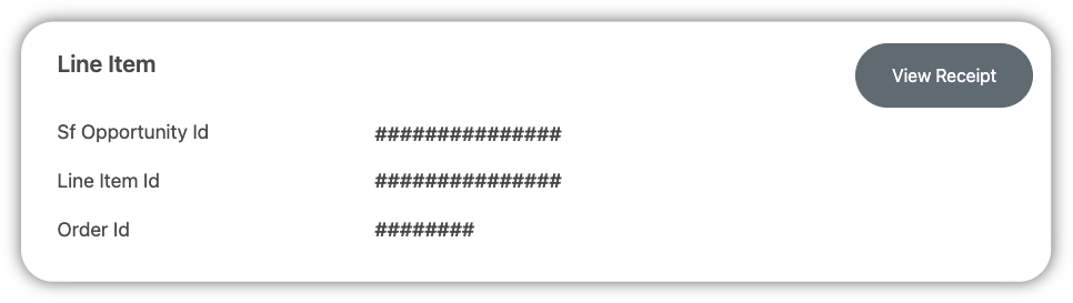 A screenshot of the "Line Item" section of the on-screen data reports expanded view which also shows the View Receipt button that would be found on the top right of the page.