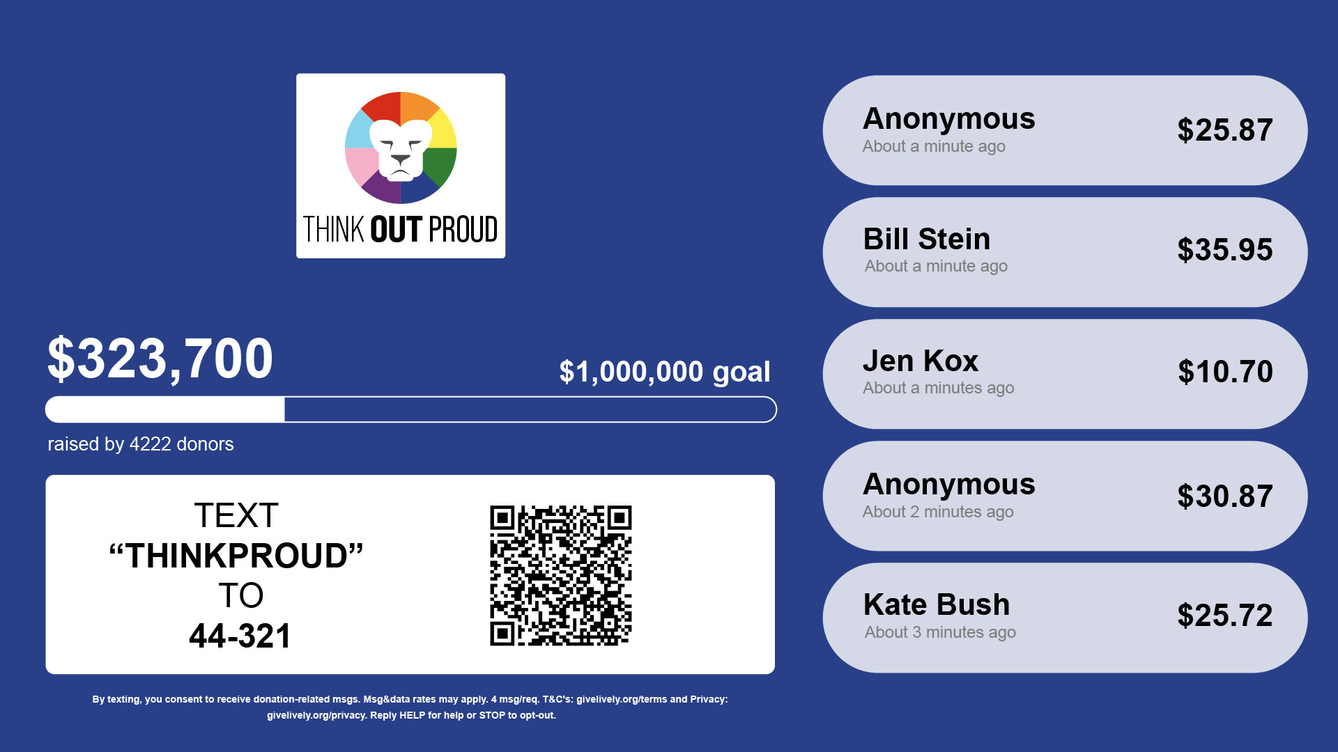 Mockup of a Live Display page, showing both a text code and a QR code.