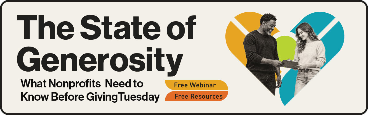 Webinar announcement with the full name of the webinar, a note that it is free and comes with free resources, and a stylized "giving" heart with two smiling people in it looking together at a clipboard.
