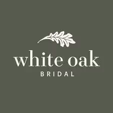 White Oak Bridal logo with an oak leaf above the company name on a muted green background.