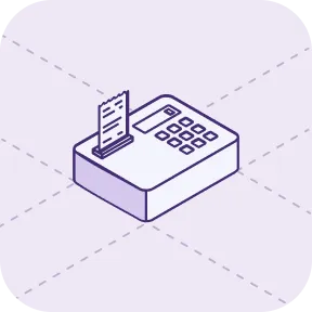 Icon of a receipt printer printing a small ticket with a keypad on the right side.
