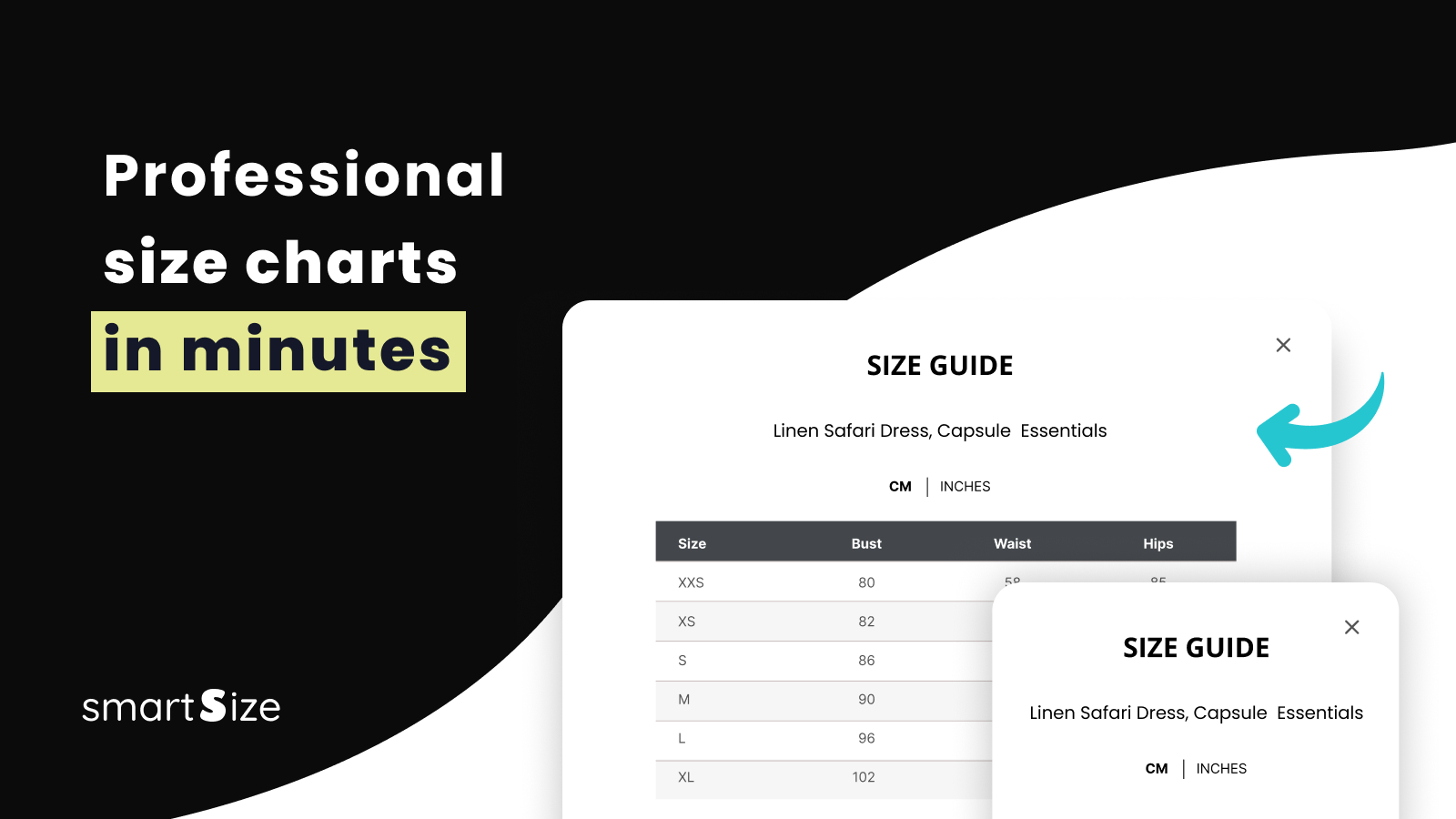 Professional size charts in minutes with a visible size guide.