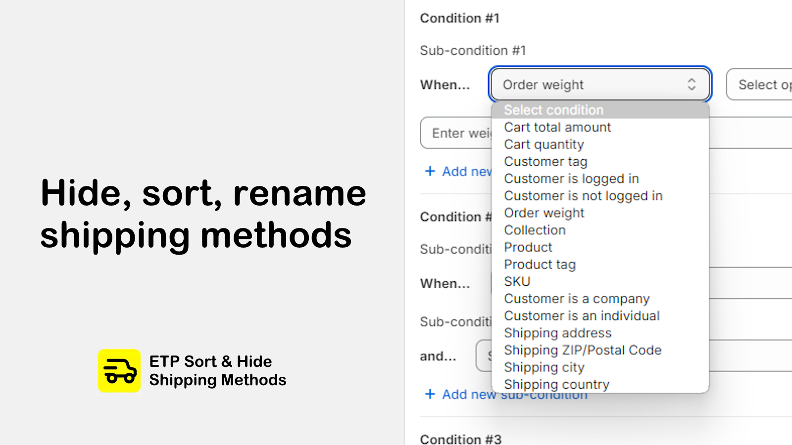 Hide and Sort Shipping Methods