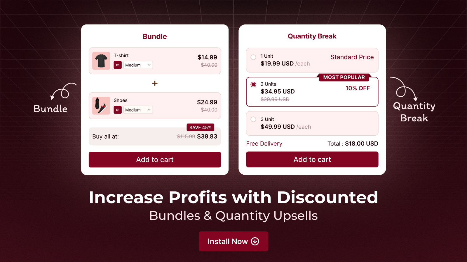 Pumper Shopify Bundle App quantity breaks