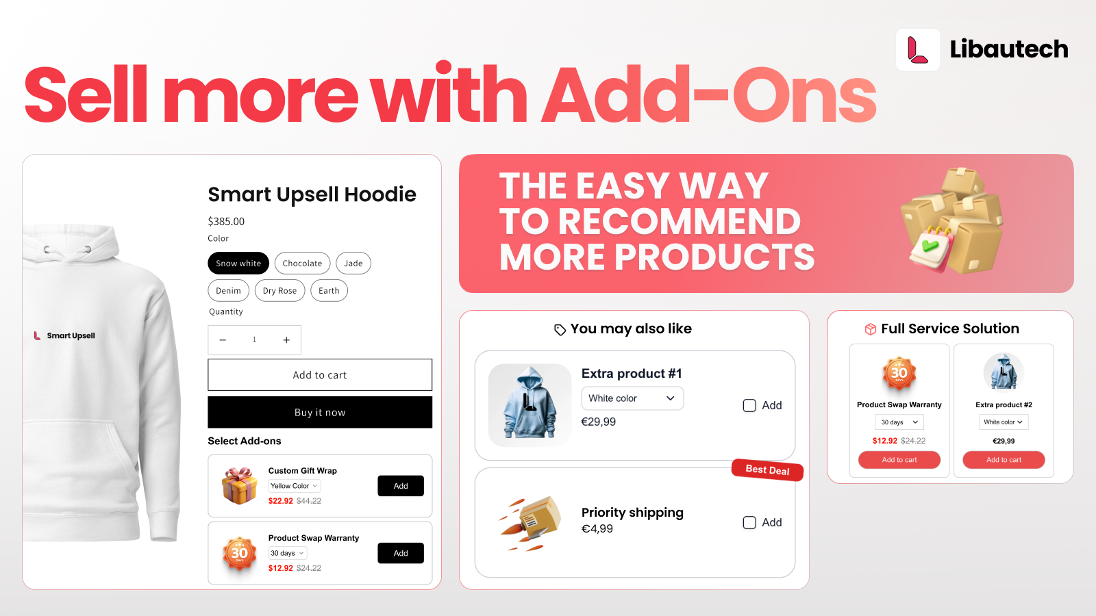 Libautech Smart Upsell product add-ons widget on Shopify product page