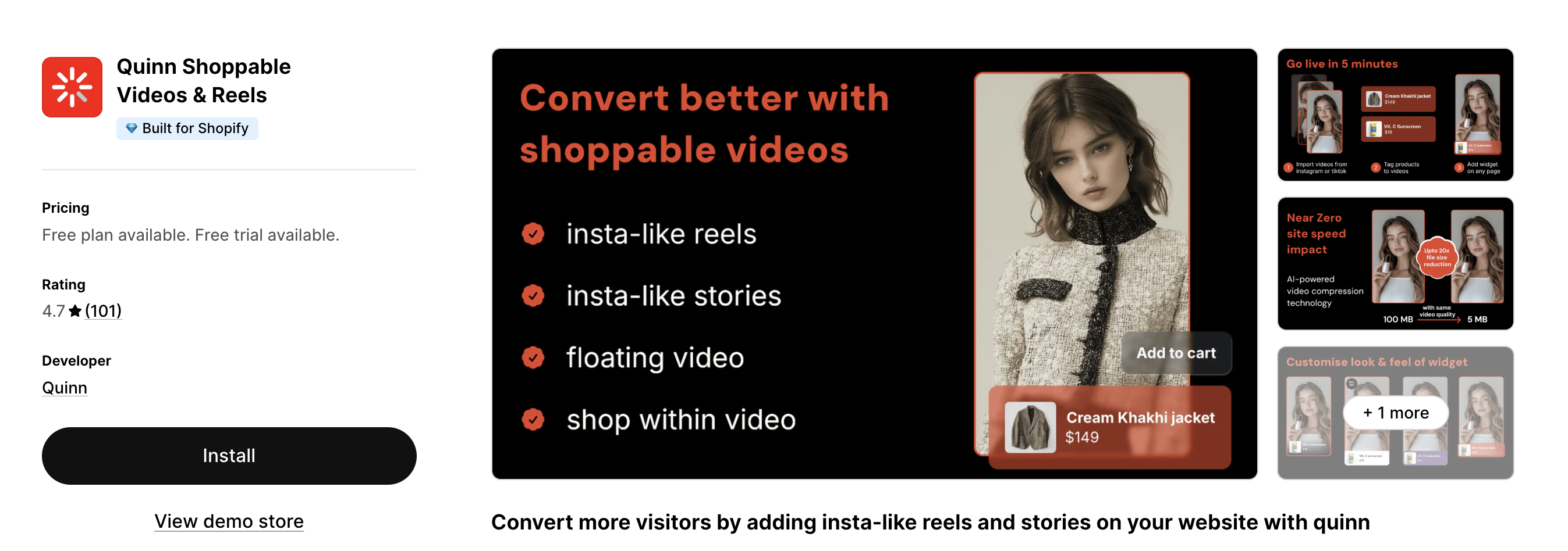 Quinn Shoppable Videos and Reels Shopify app