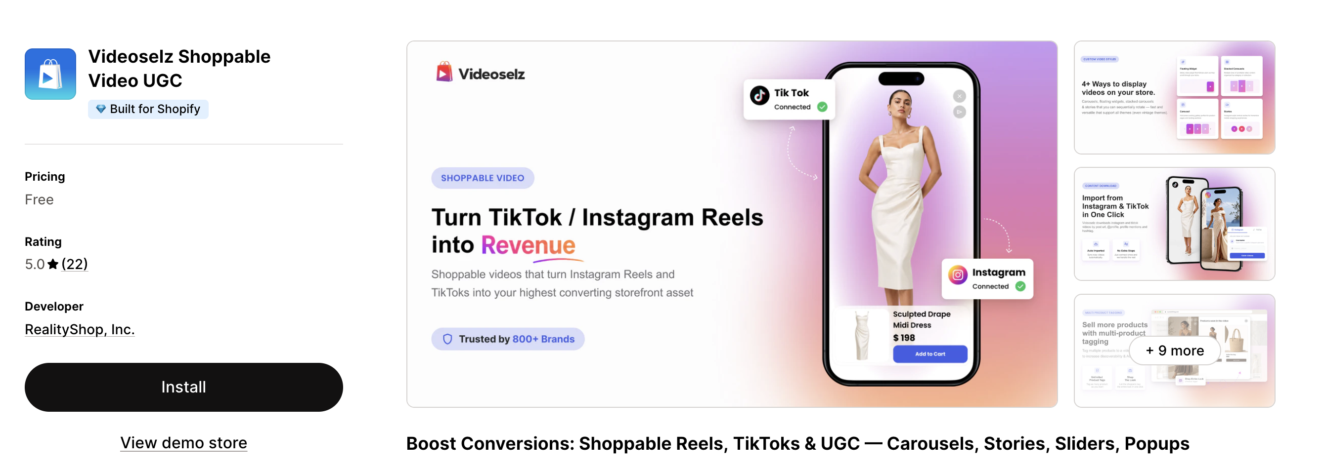 Videoselz Shoppable Video UGC Shopify app