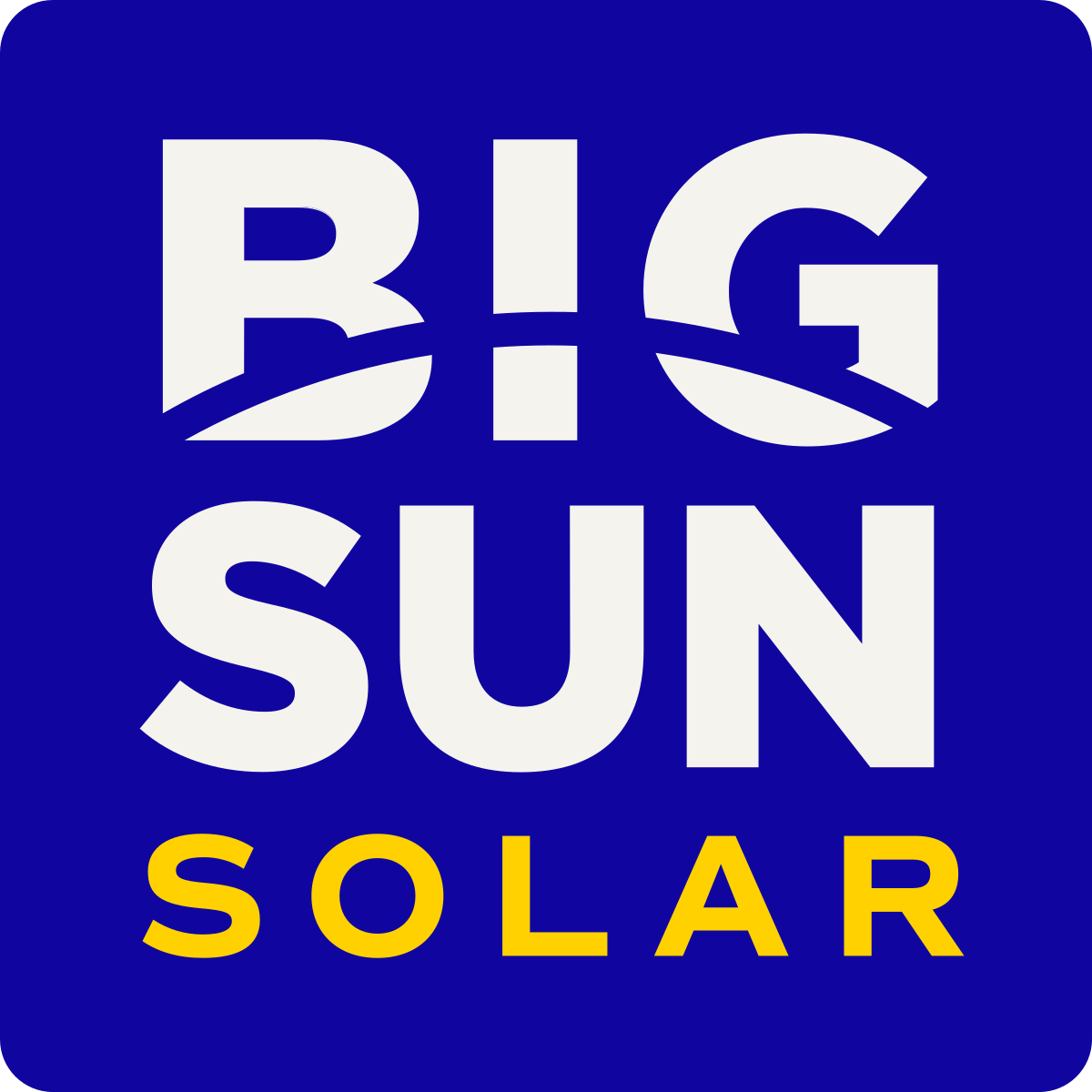 Big Sun Solar logo with 'BIG SUN' in large white letters and 'SOLAR' in smaller yellow letters on a dark blue background.