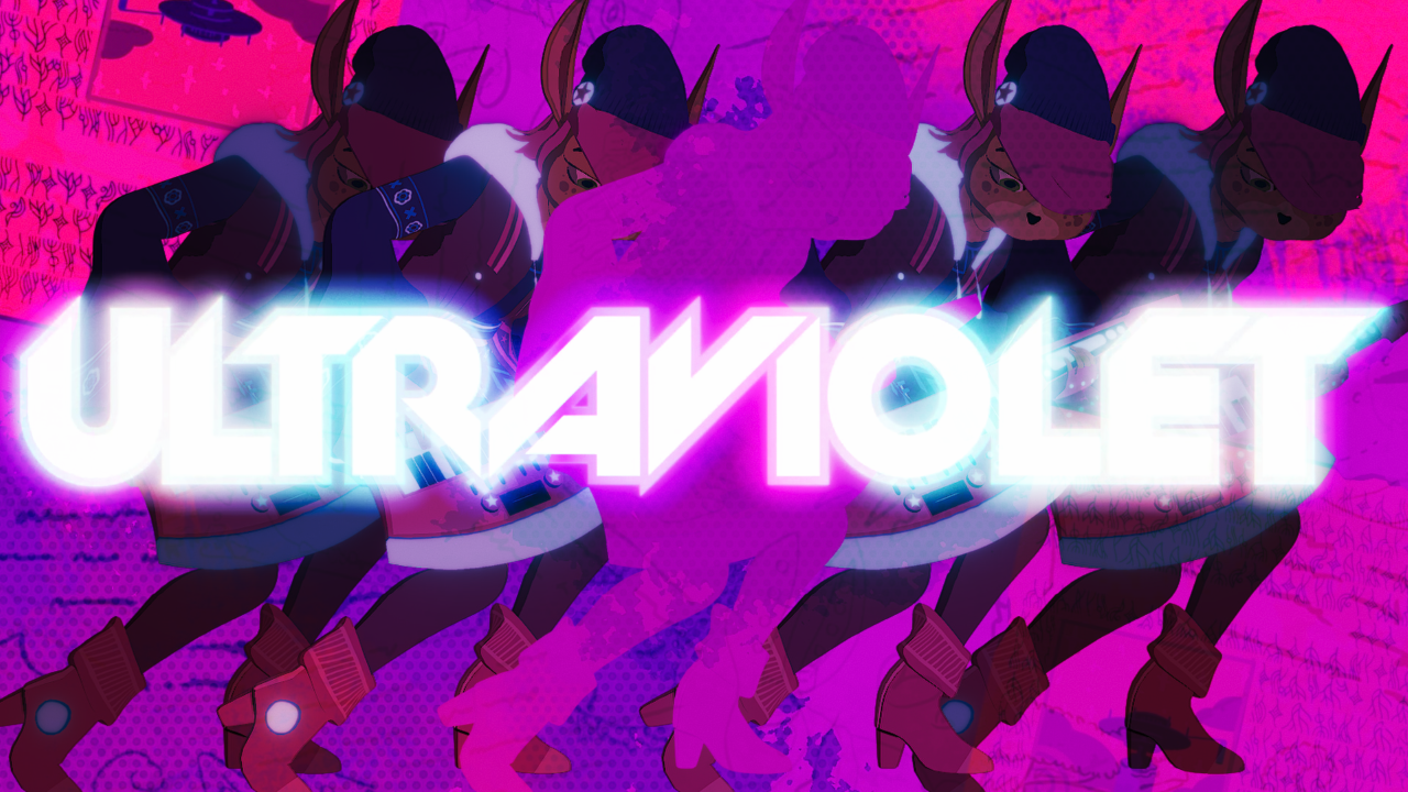 Ultraviolet is written out overtop a veritable smorgasbord of Fawn's playing the Keytar.