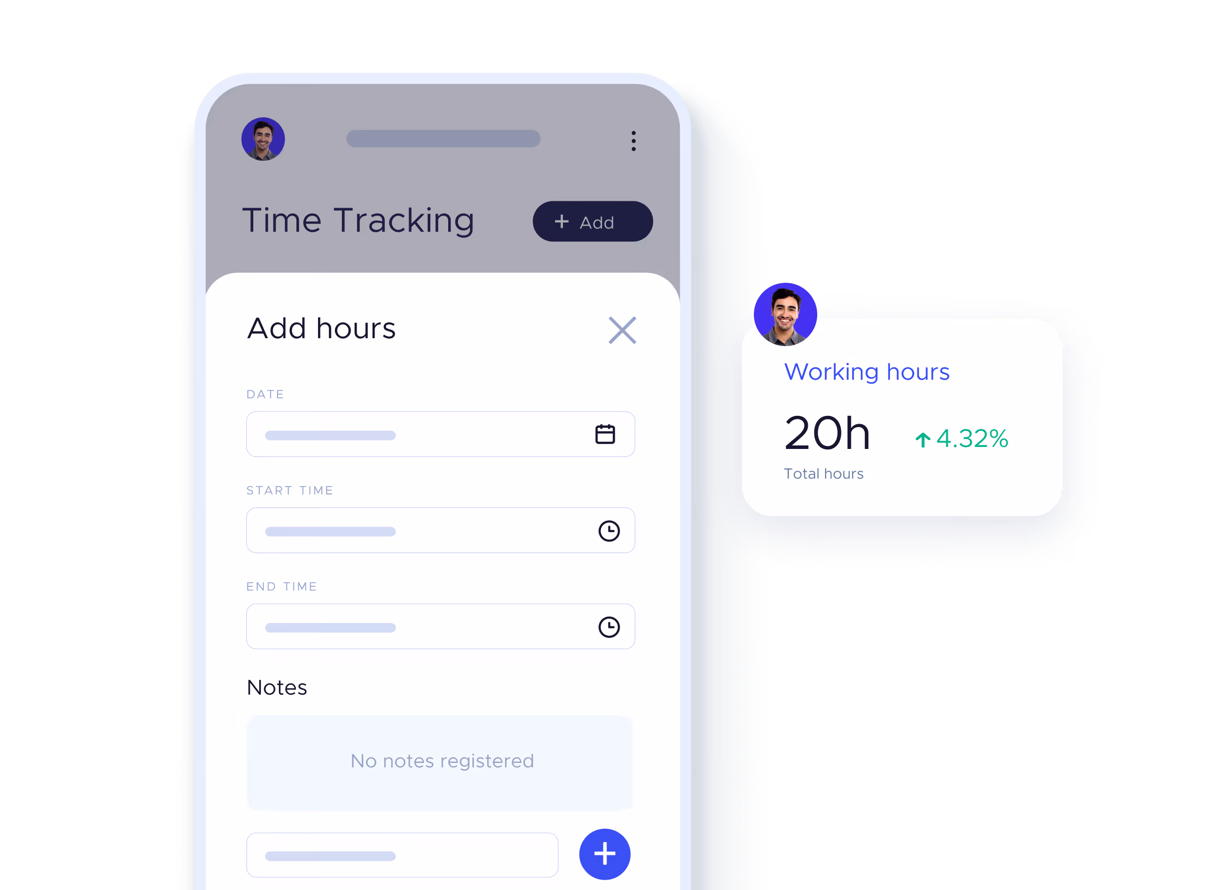 Dashboard showing working hours and absence tracking