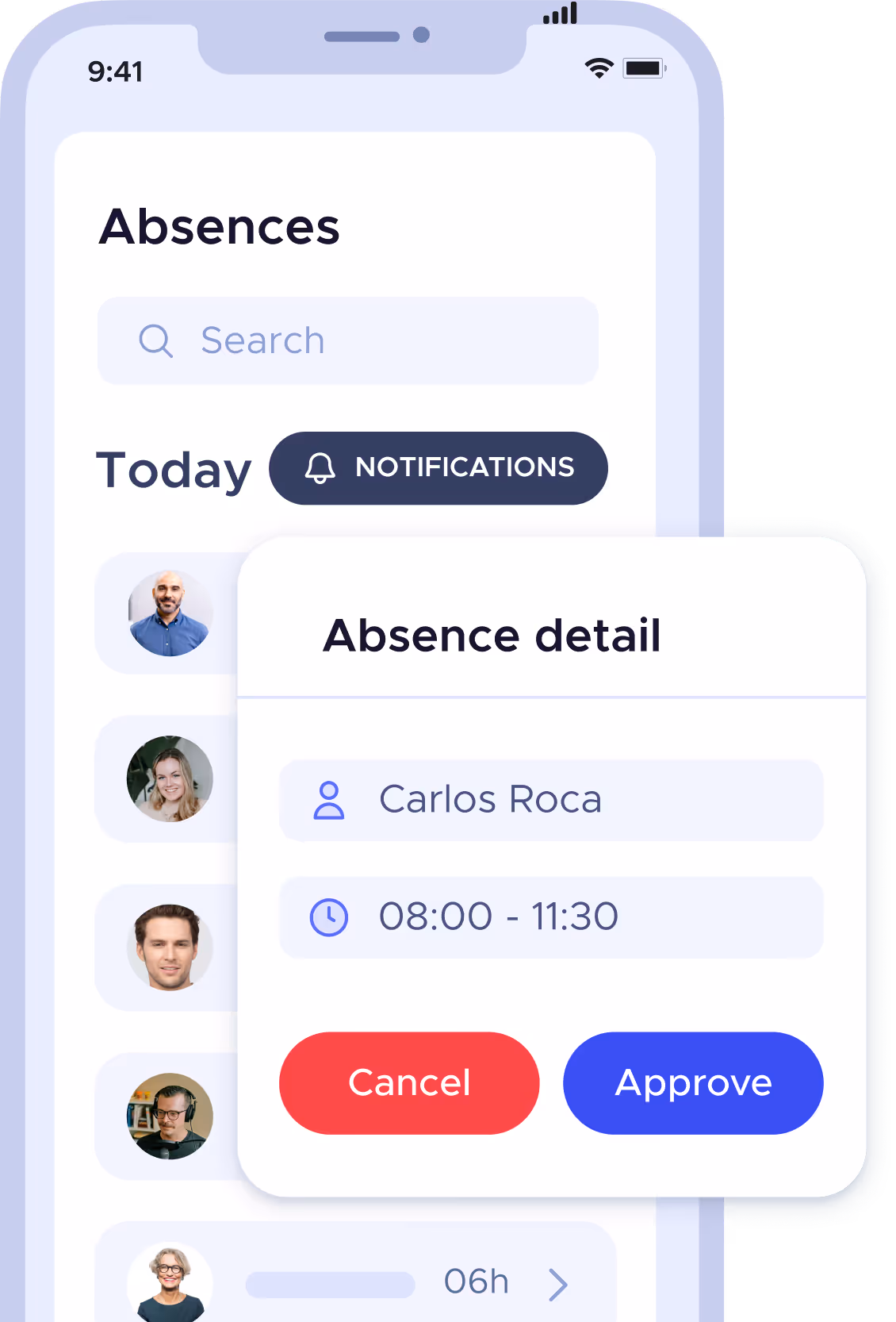 Mobile interface for reviewing employee absence requests