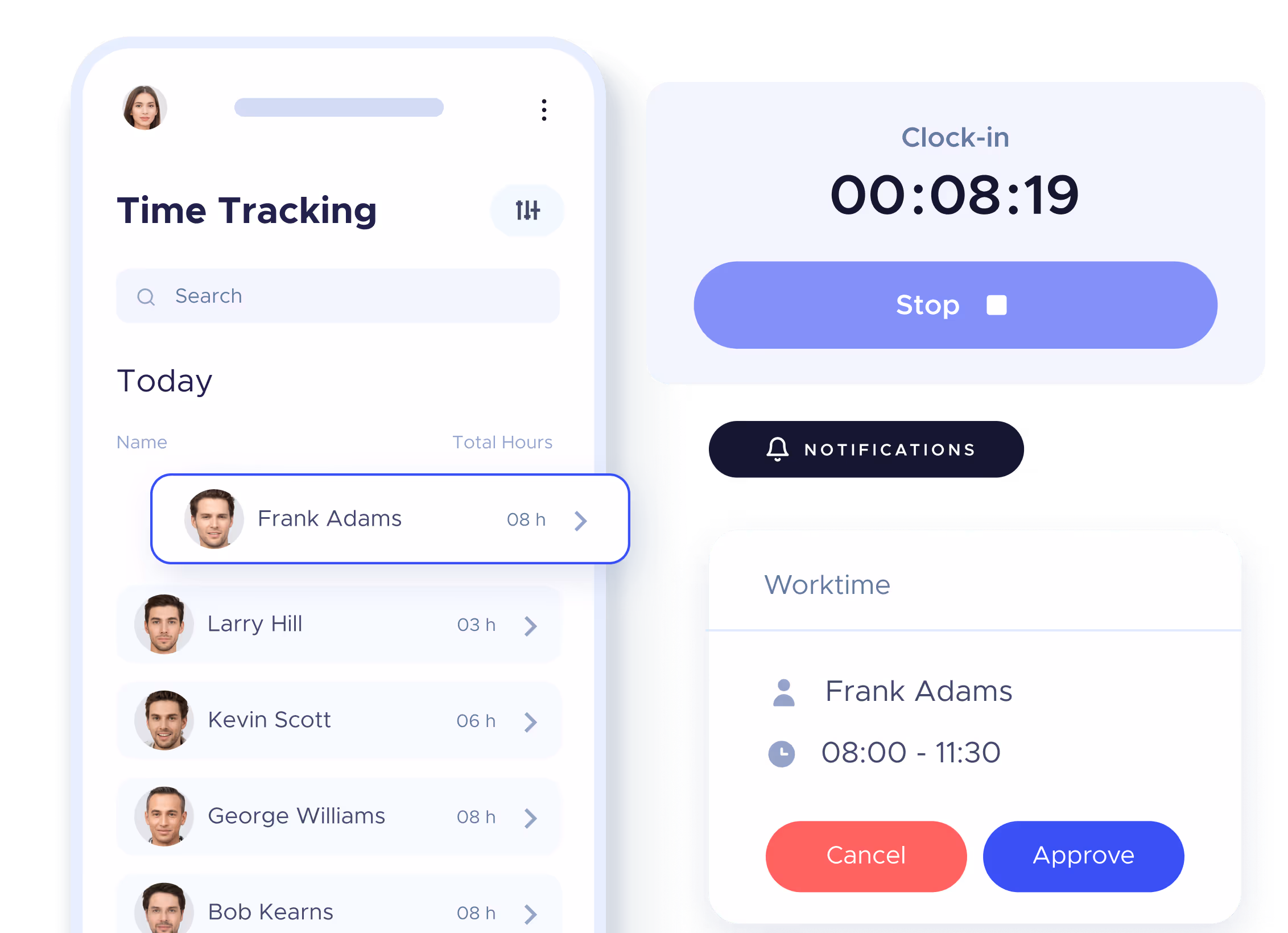 Custom shift and time clock tracking for hospitality