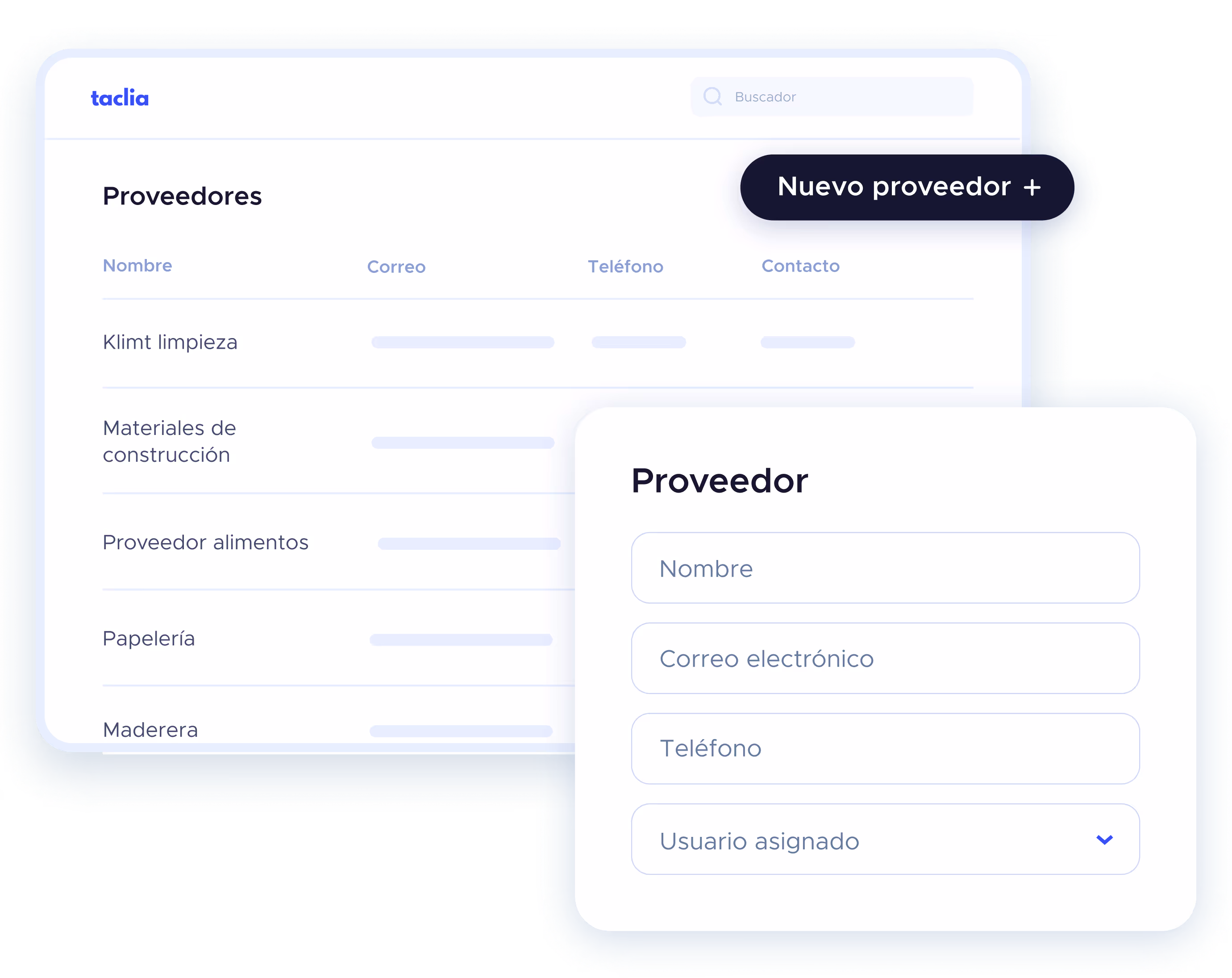 Listado de proveedores con formulario para crear un nuevo proveedor