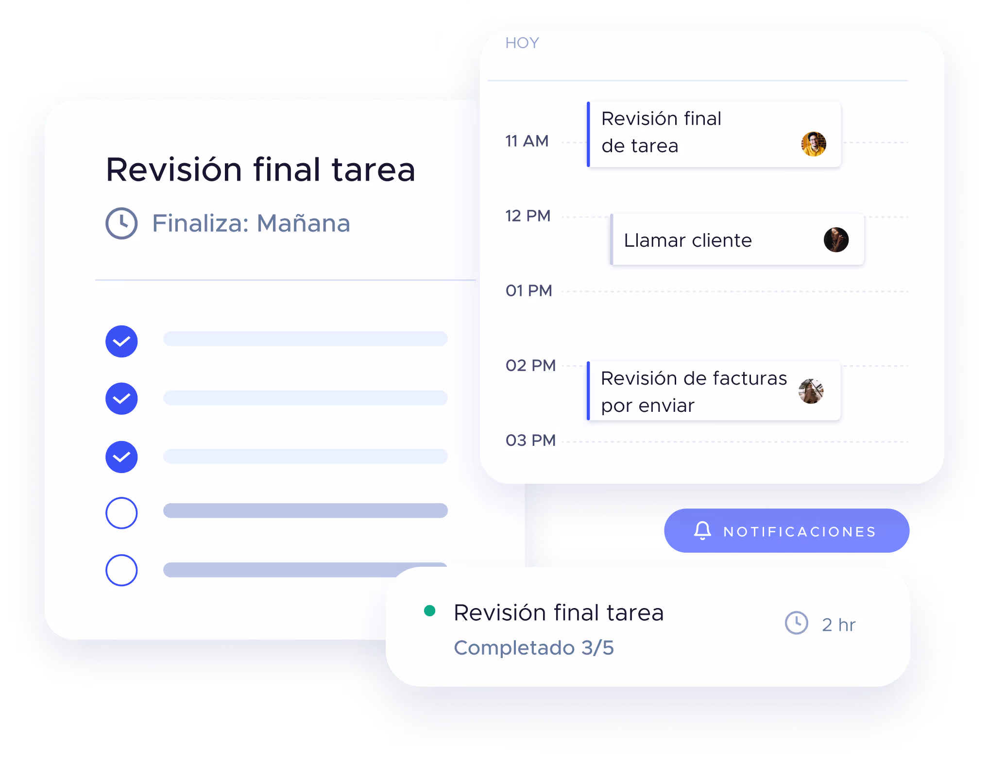 Detalle de tarea con checklist y fecha de finalización