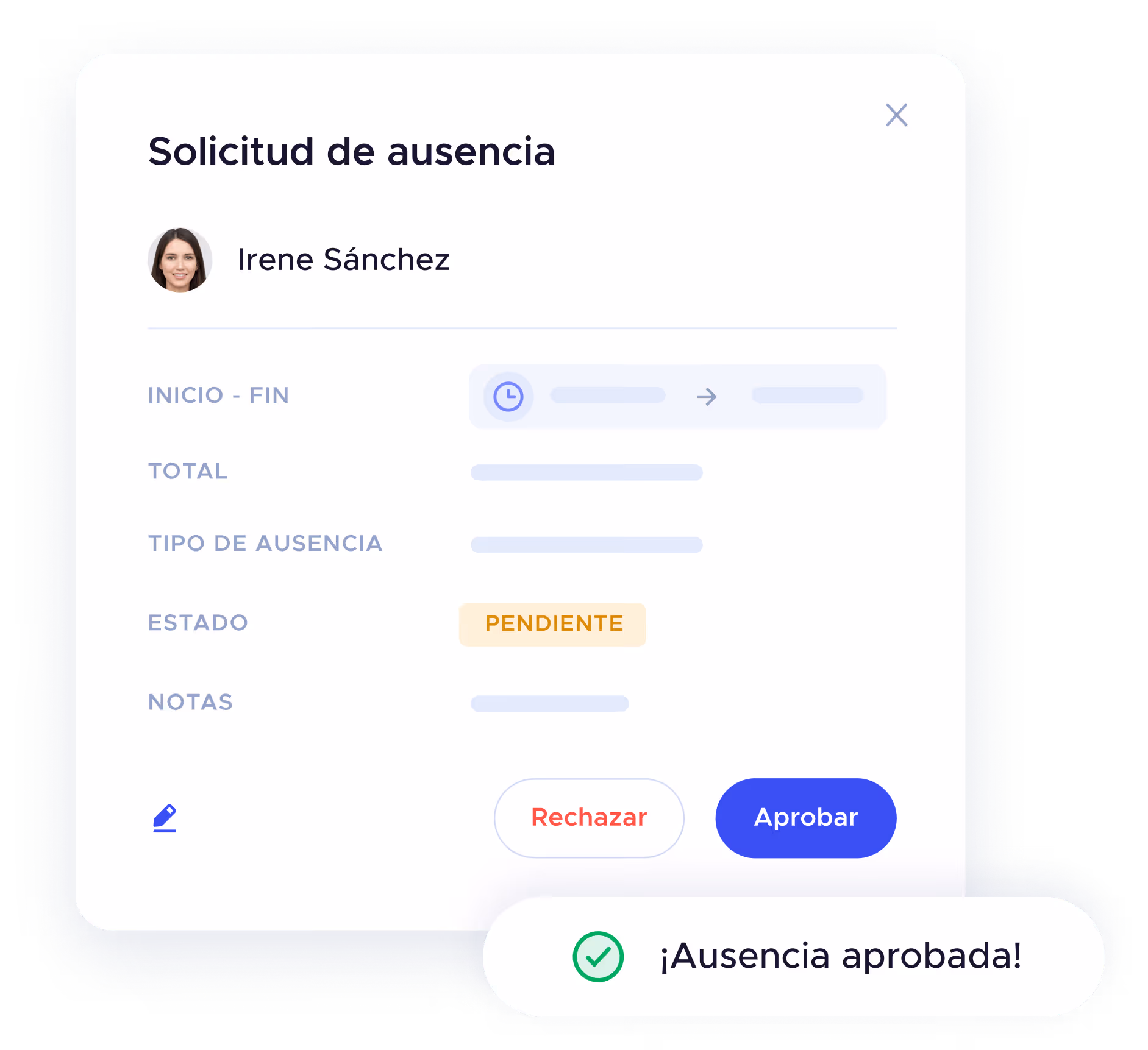 Solicitud de ausencia de empleado con aprobación o rechazo