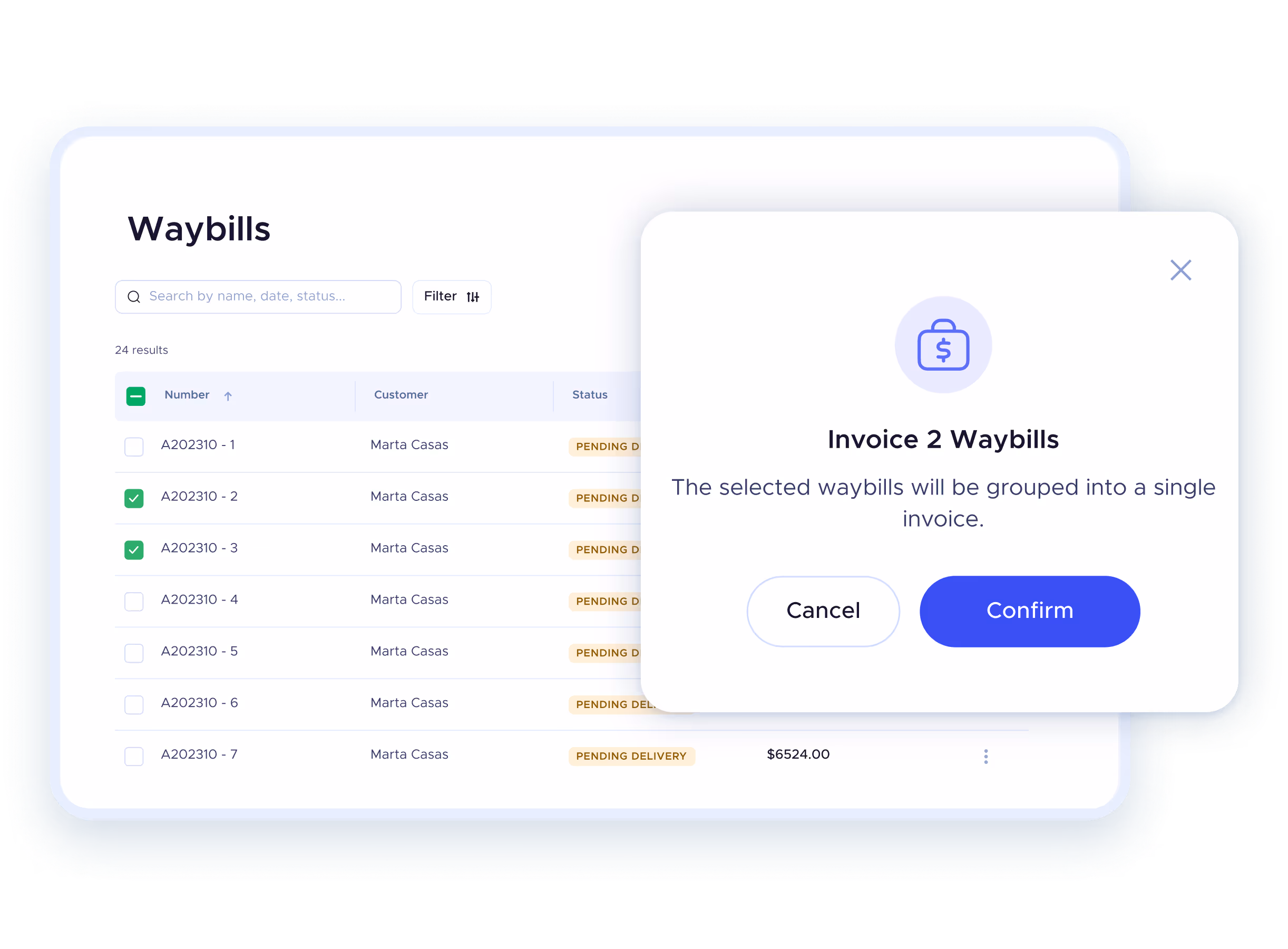 Generating an invoice from multiple delivery notes