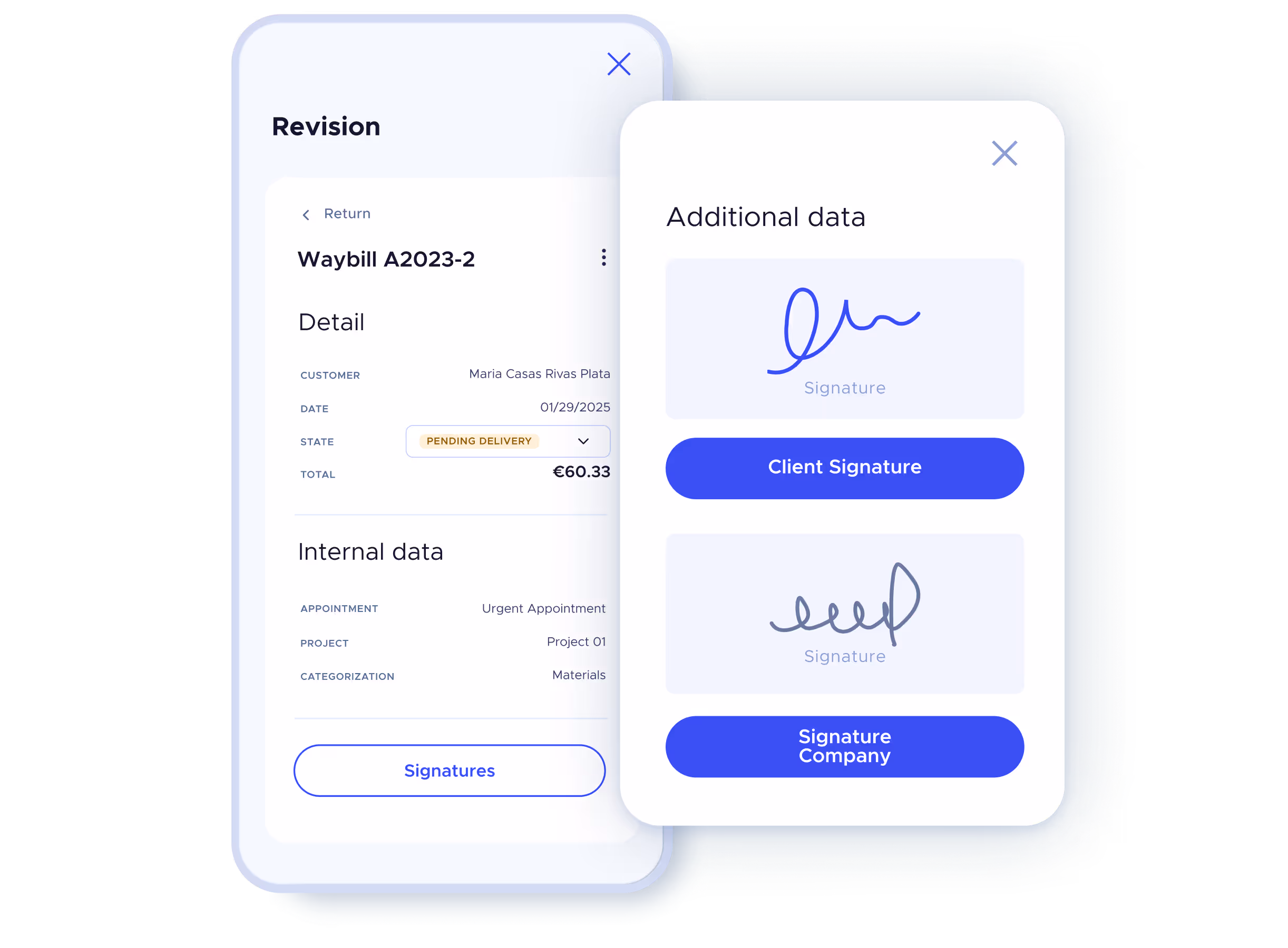 Customer signing a delivery note digitally on a mobile device