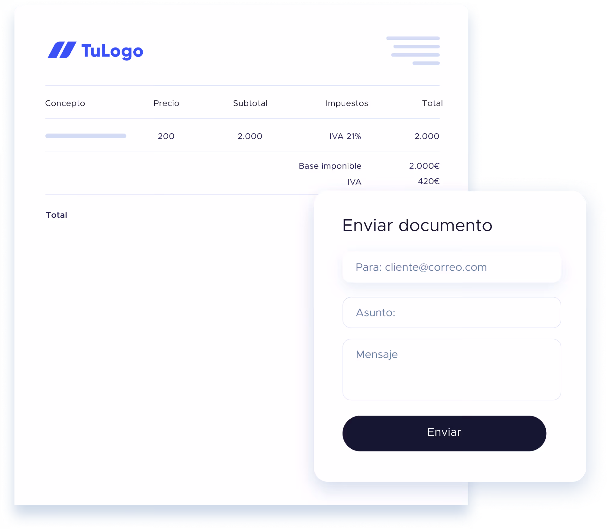 Documento proforma profesional con desglose de precios