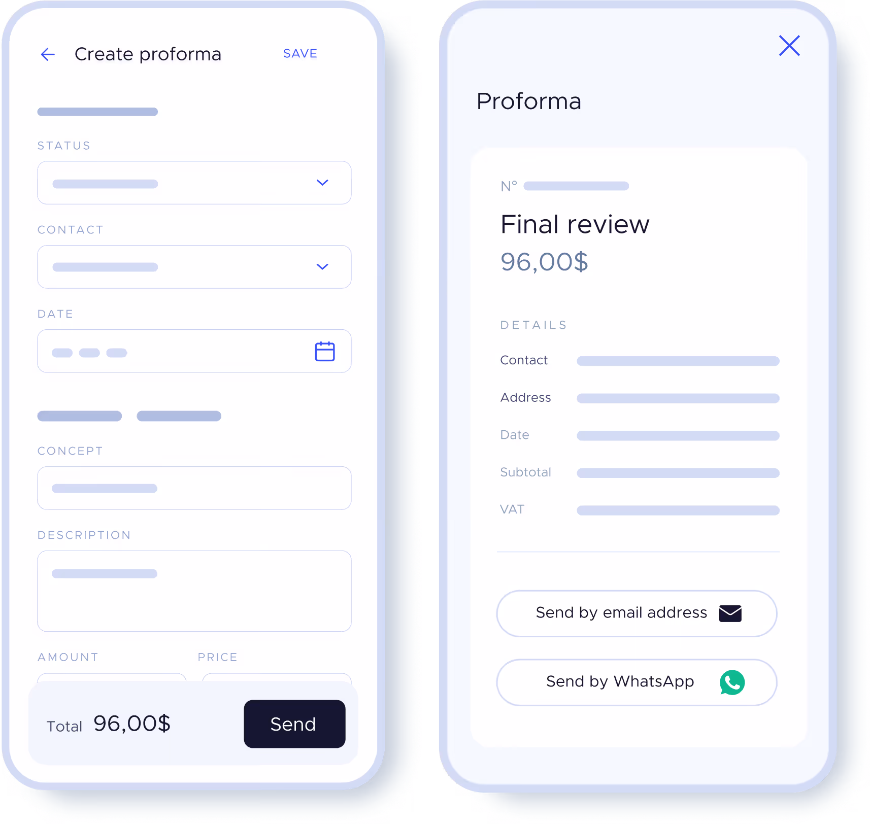 Managing proforma invoices from mobile with document review