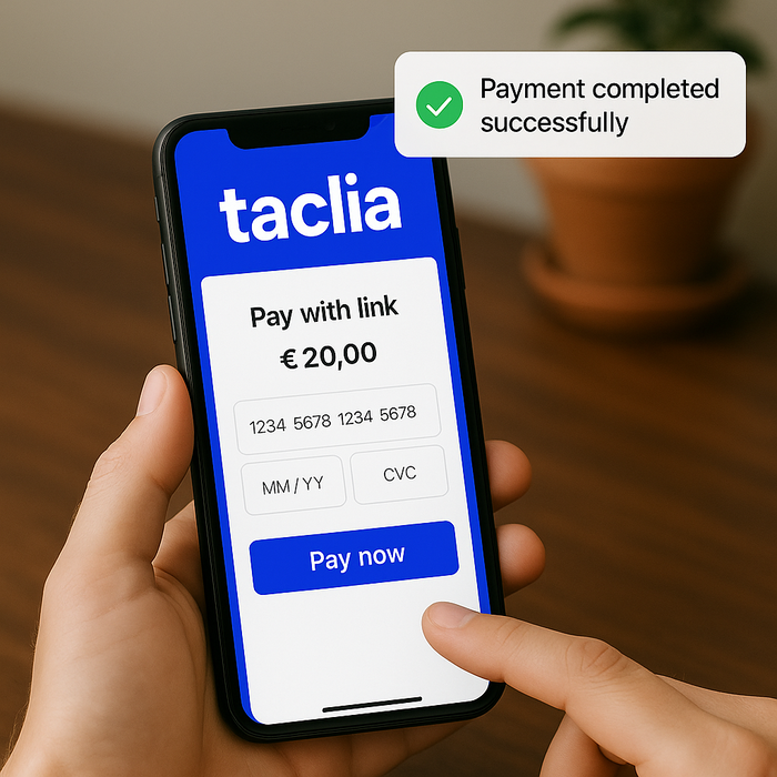 Payment methods in taclia with detail of the collected ticket